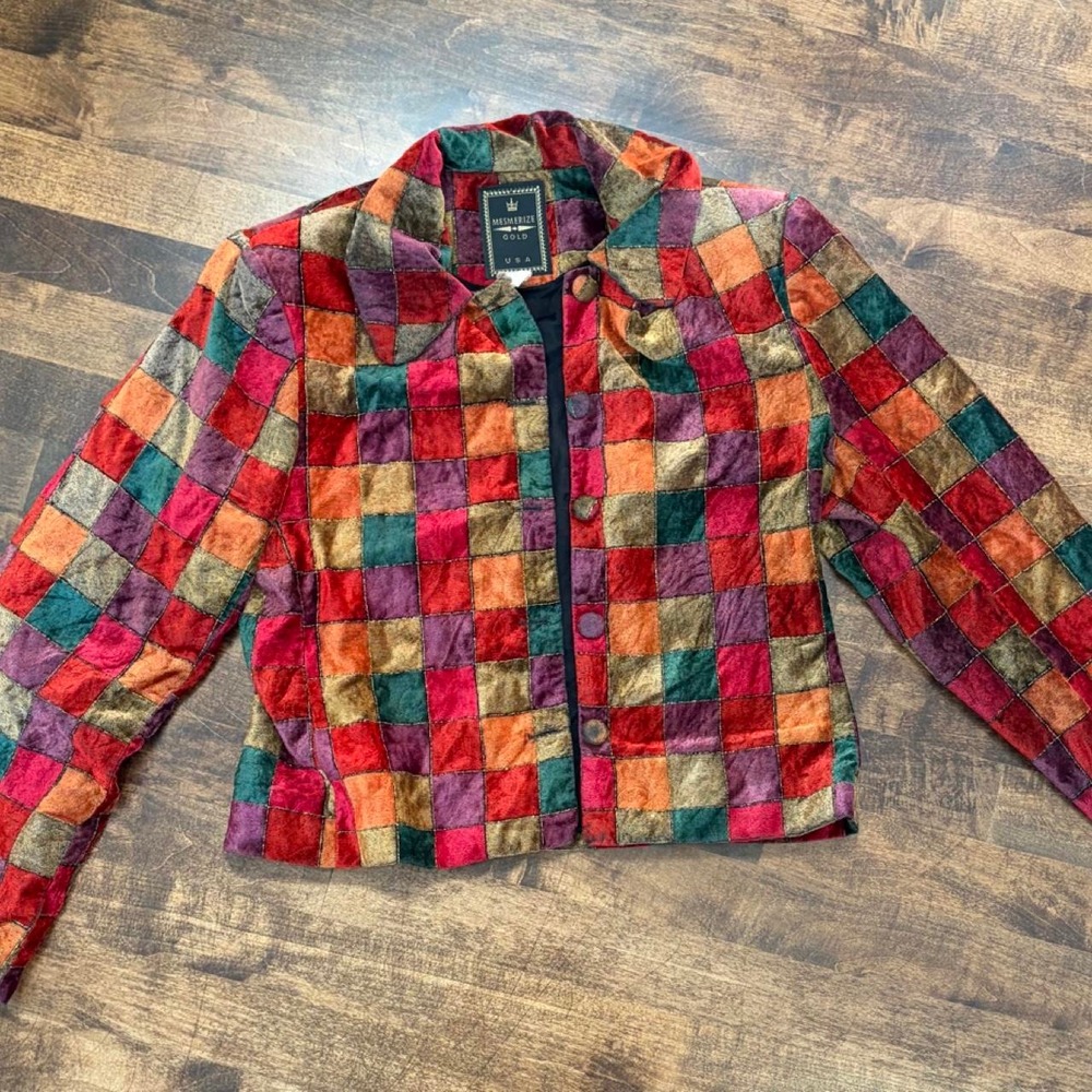 Multicolored patchwork velvet jacket 90s whimsiGoth funky festival artsy